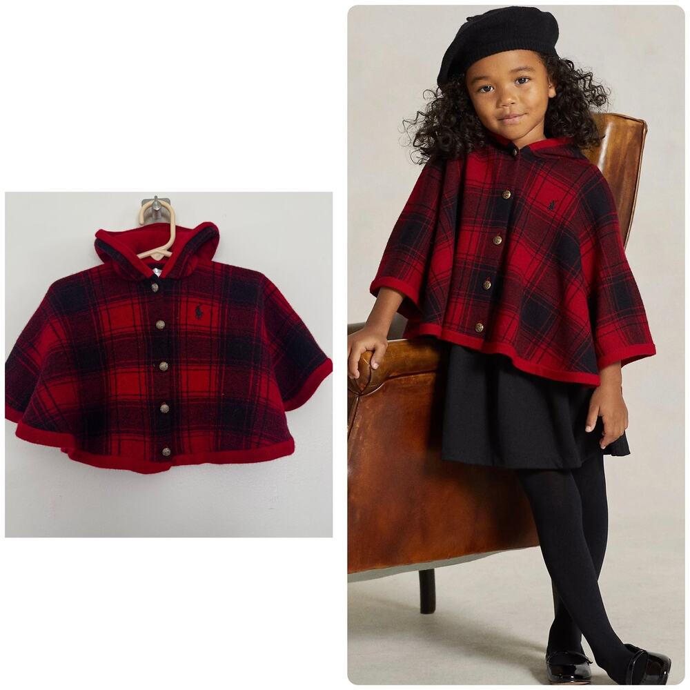 Ralph Lauren Plaid Wool Hooded Poncho